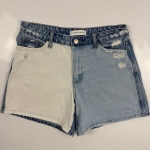 Flying Monkey Two-Tone Distressed Denim Shorts - Light Blue & Off-White
